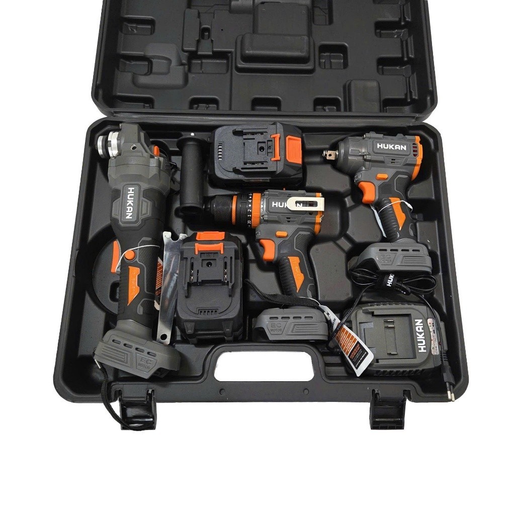 Combo máy HUKAN G1-CB01503, Bộ gồm Thân máy khoan pin + Thân máy siết bulong pin + Thân máy mài pin