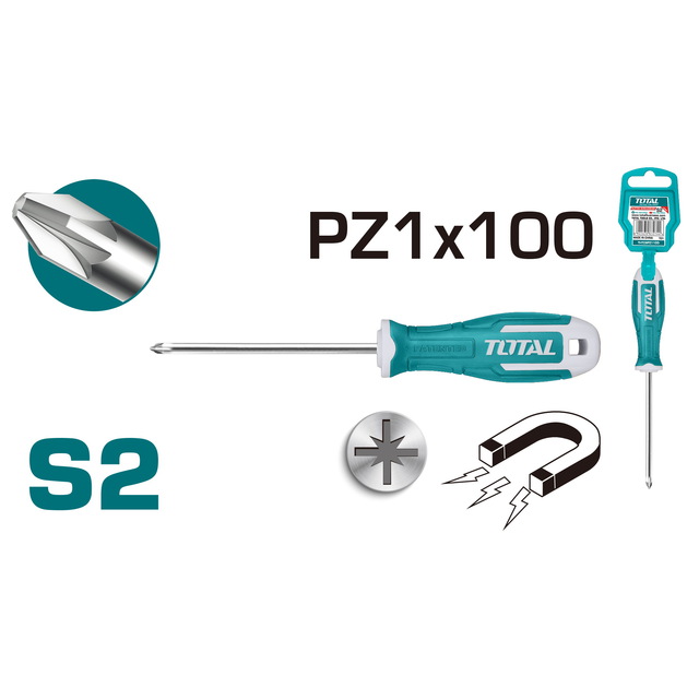 Tua vít bake Total PZ1 PZ2, đường kính 5- 6mm, chiều dài 100mm-150mm, chuôi tròn, Tô Vít chất liệu thép S2 - Thinksafe