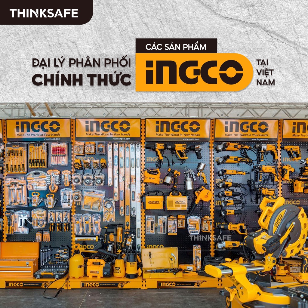 Máy khoan búa pin 20V INGCO CIDLI2002 45NM, đầu cặp 0.85-10mm, khóa tự động, 2 pin 2Ah + sạc, 50 linh kiện - Thinksafe