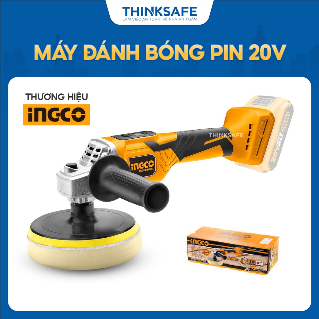 Máy đánh bóng pin 20V INGCO APLI2001, Tốc độ 500-2800 vòng/phút, Đế dưới 150mm, Màn hình LCD hiển thị tốc độ - Thinksafe