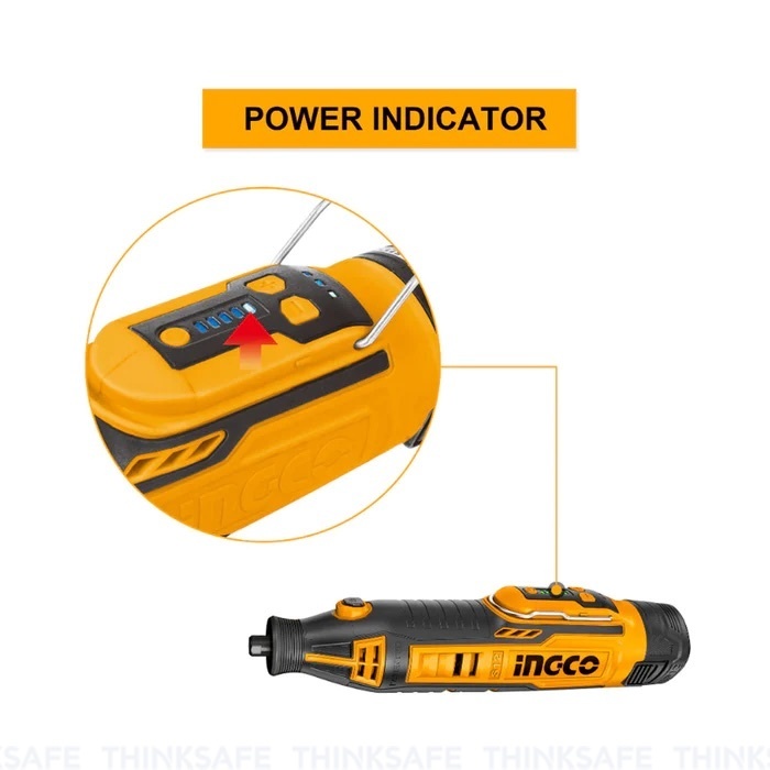 Máy mài khuôn mini pin Lithium 12V INGCO CMGLI12011, Điện áp 12V, Đầu kẹp 3.2mm, có điều tốc, 100 phụ kiện - Thinksafe