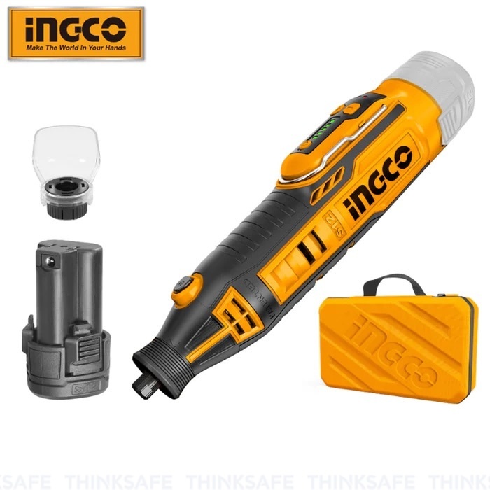 Máy mài khuôn mini pin Lithium 12V INGCO CMGLI12011, Điện áp 12V, Đầu kẹp 3.2mm, có điều tốc, 100 phụ kiện - Thinksafe
