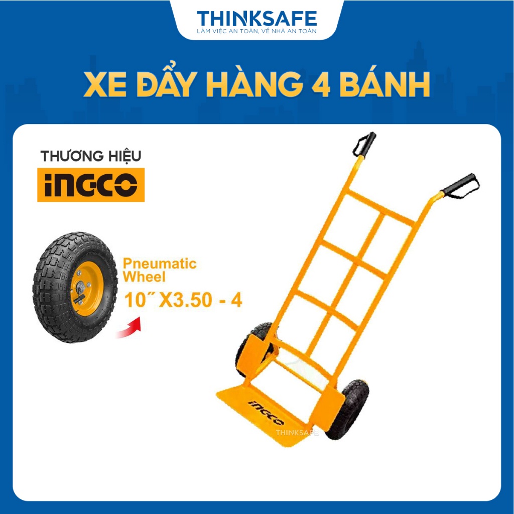 Xe đẩy hàng 2 bánh tay cầm INGCO HHHT20221, tải trọng 150kg, khung ống 25mm, tấm thép 3.5mm, bánh xe khí nén - Thinksafe