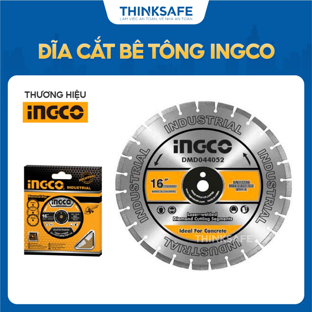 Đĩa cắt bê tông INGCO DMD044052 405mm, Độ rộng lưỡi 10mm, Hợp kim laser chuyên dùng để cắt bê tông - Thinksafe