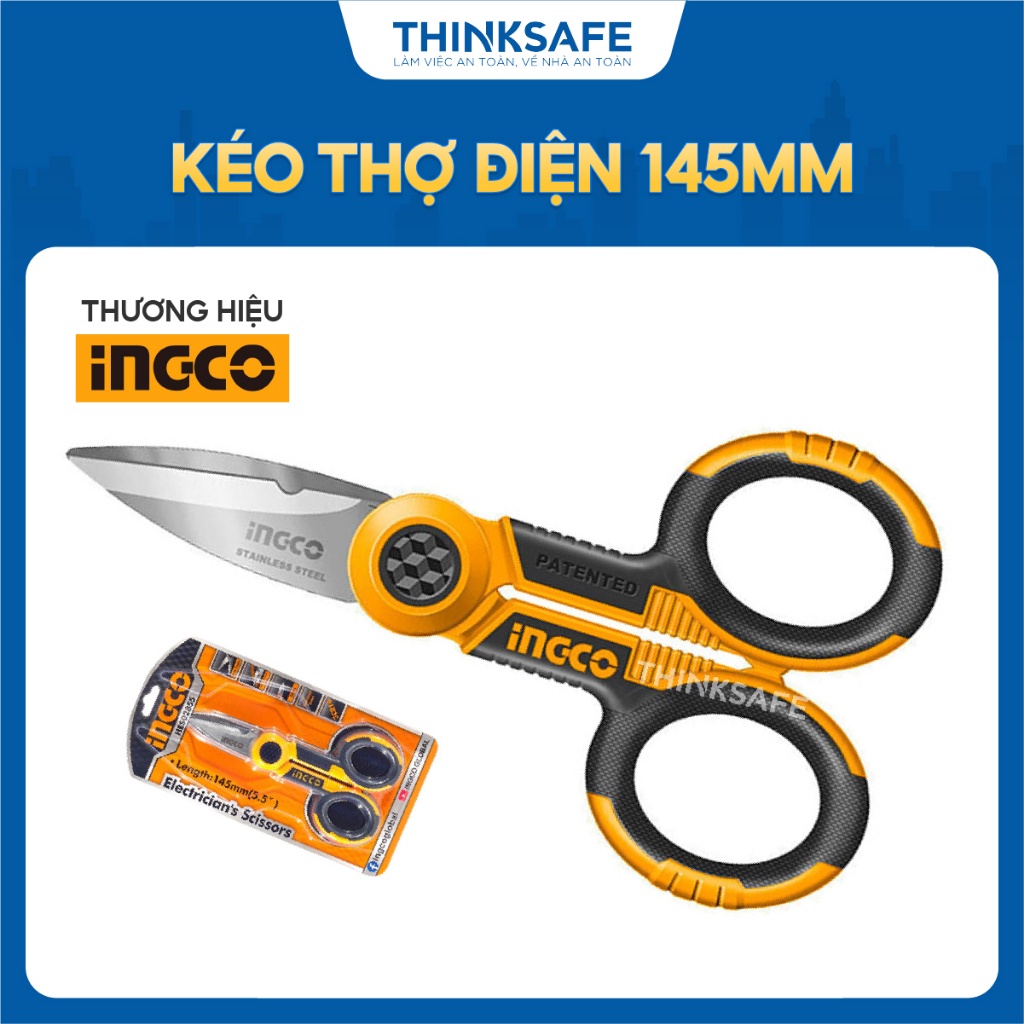 Kéo thợ điện 145mm INGCO HES02855, Kích thước 145mm, Chất liệu thép không gỉ, Độ dày lưỡi kéo 3.0mm - Thinksafe
