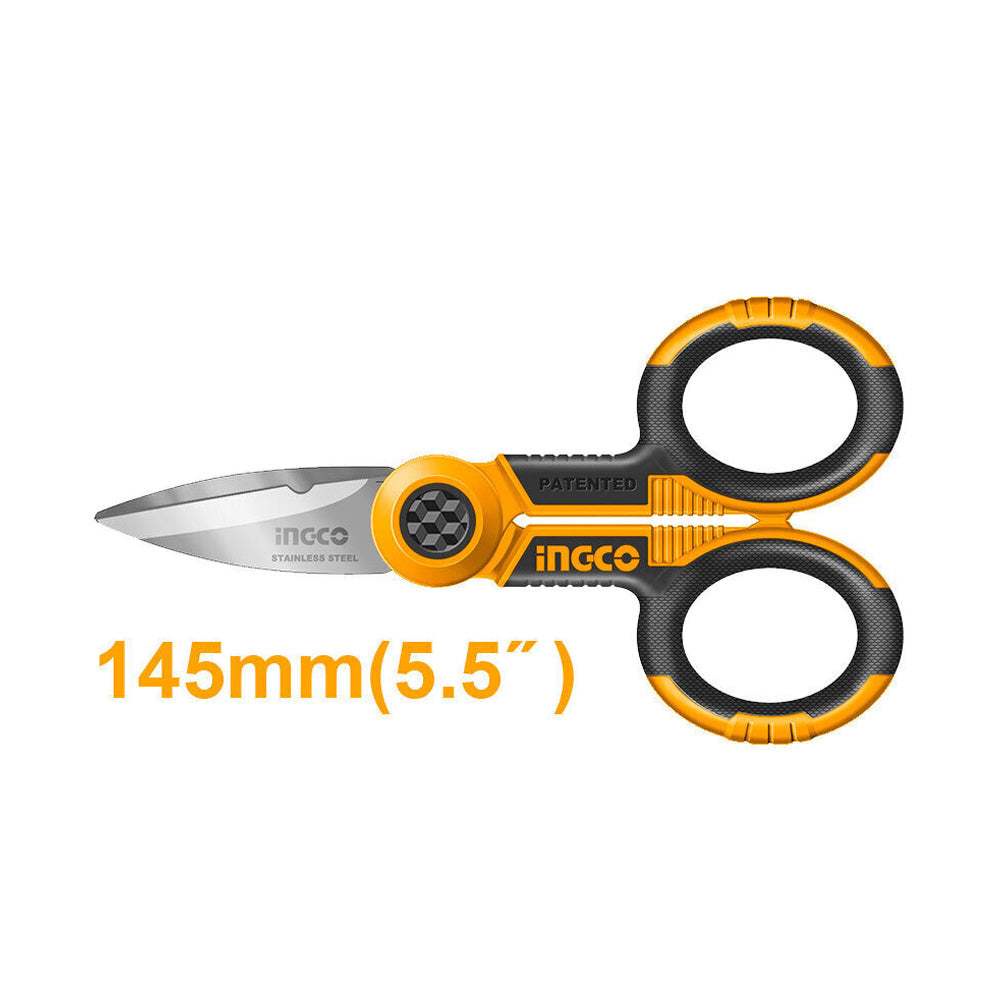 Kéo thợ điện 145mm INGCO HES02855, Kích thước 145mm, Chất liệu thép không gỉ, Độ dày lưỡi kéo 3.0mm - Thinksafe