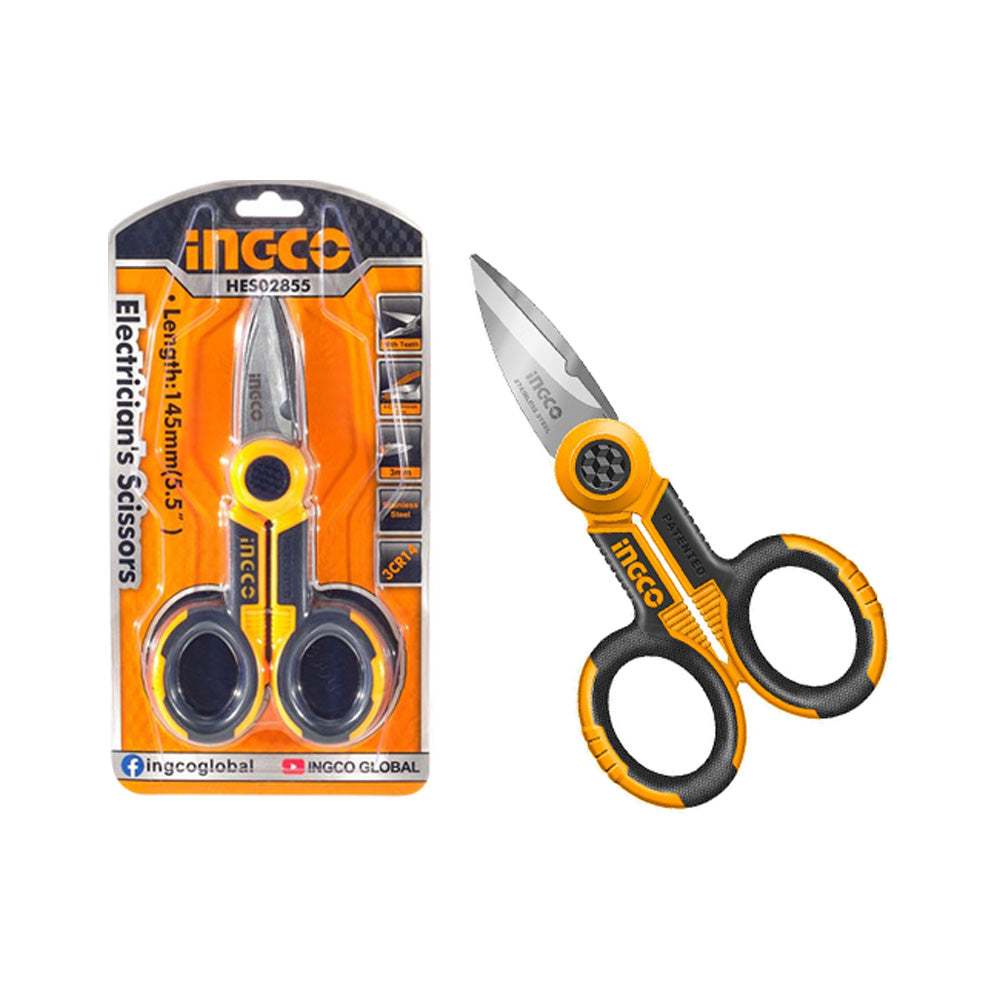 Kéo thợ điện 145mm INGCO HES02855, Kích thước 145mm, Chất liệu thép không gỉ, Độ dày lưỡi kéo 3.0mm - Thinksafe