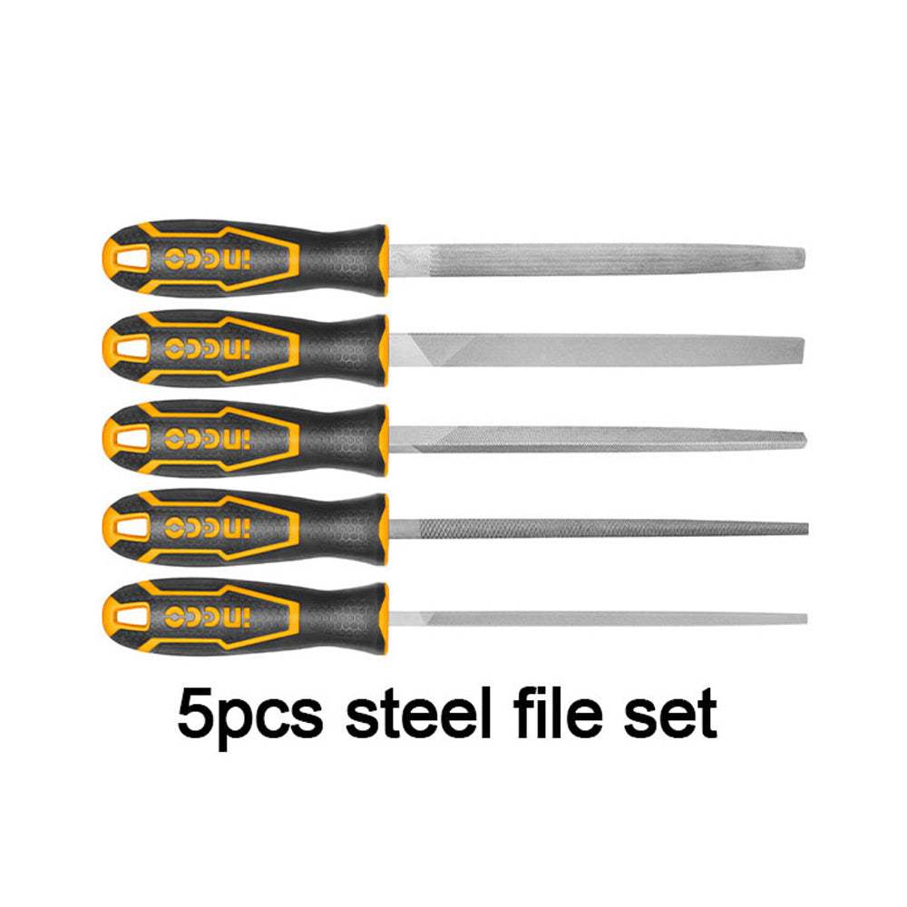 Bộ 5 giũa sắt INGCO HKTFS0508 Chiều dài 8“, Thép T12, giũa dẹp, tròn, bán nguyệt, tam giác và giũa vuông - Thinksafe