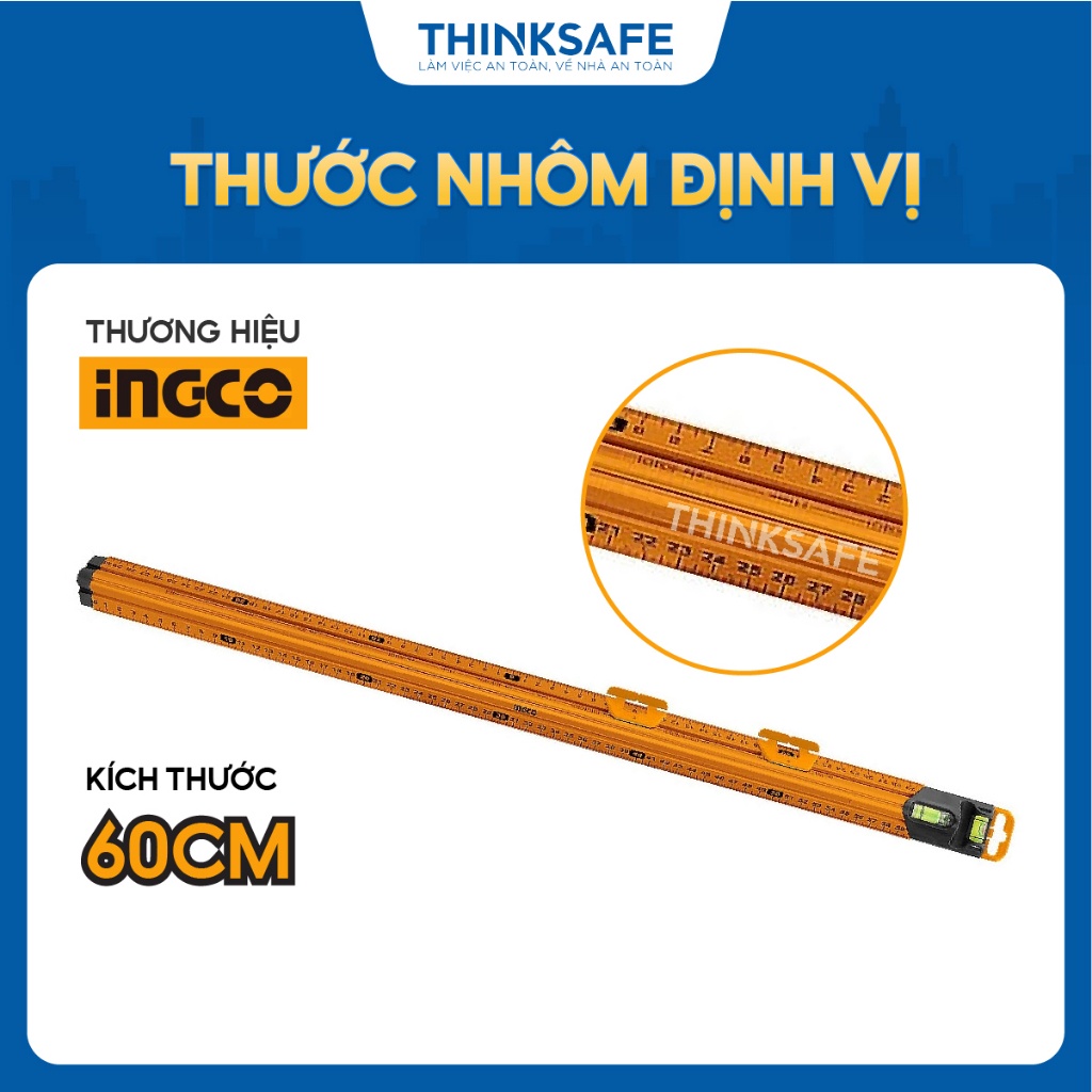Thước nhôm định vị 60cm INGCO HSR36003 - Đo dễ dàng cho ổ cắm và vòi nước - Đo đường kính mũi khoan - Thinksafe