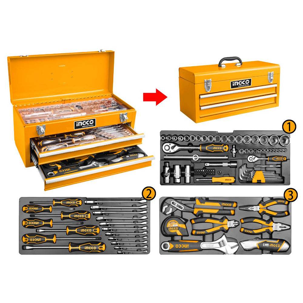 Bộ đồ nghề đa năng INGCO HTCS220971 gồm 97 món, thùng đồ nghề 3 ngăn kích thước 520x218x243mm - Thinksafe