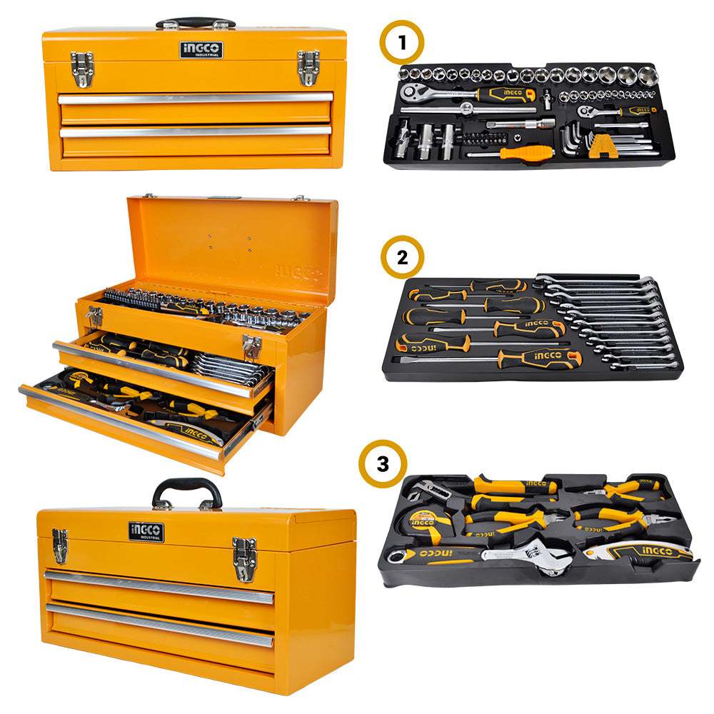 Bộ đồ nghề đa năng INGCO HTCS220971 gồm 97 món, thùng đồ nghề 3 ngăn kích thước 520x218x243mm - Thinksafe