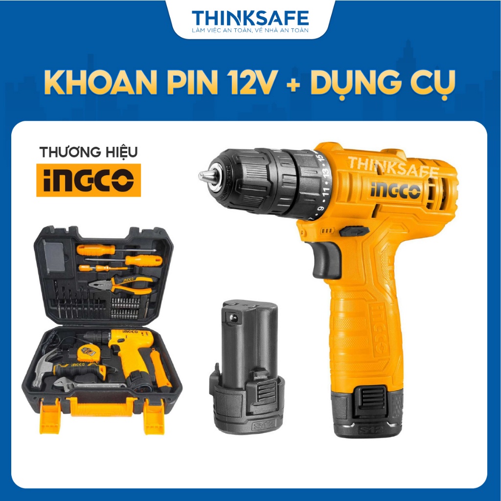 Bộ 81 món máy khoan pin 12V INGCO HKTHP10811 gồm máy khoan cầm tay TDLI12415 và dụng cụ làm việc đa năng - Thinksafe