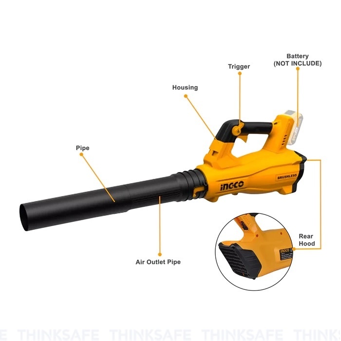 Máy thổi bụi dùng pin 20V INGCO CABLI20428, Động cơ không chổi than, Tốc độ 144km/h, Có điều tốc, Không kèm pin và sạc