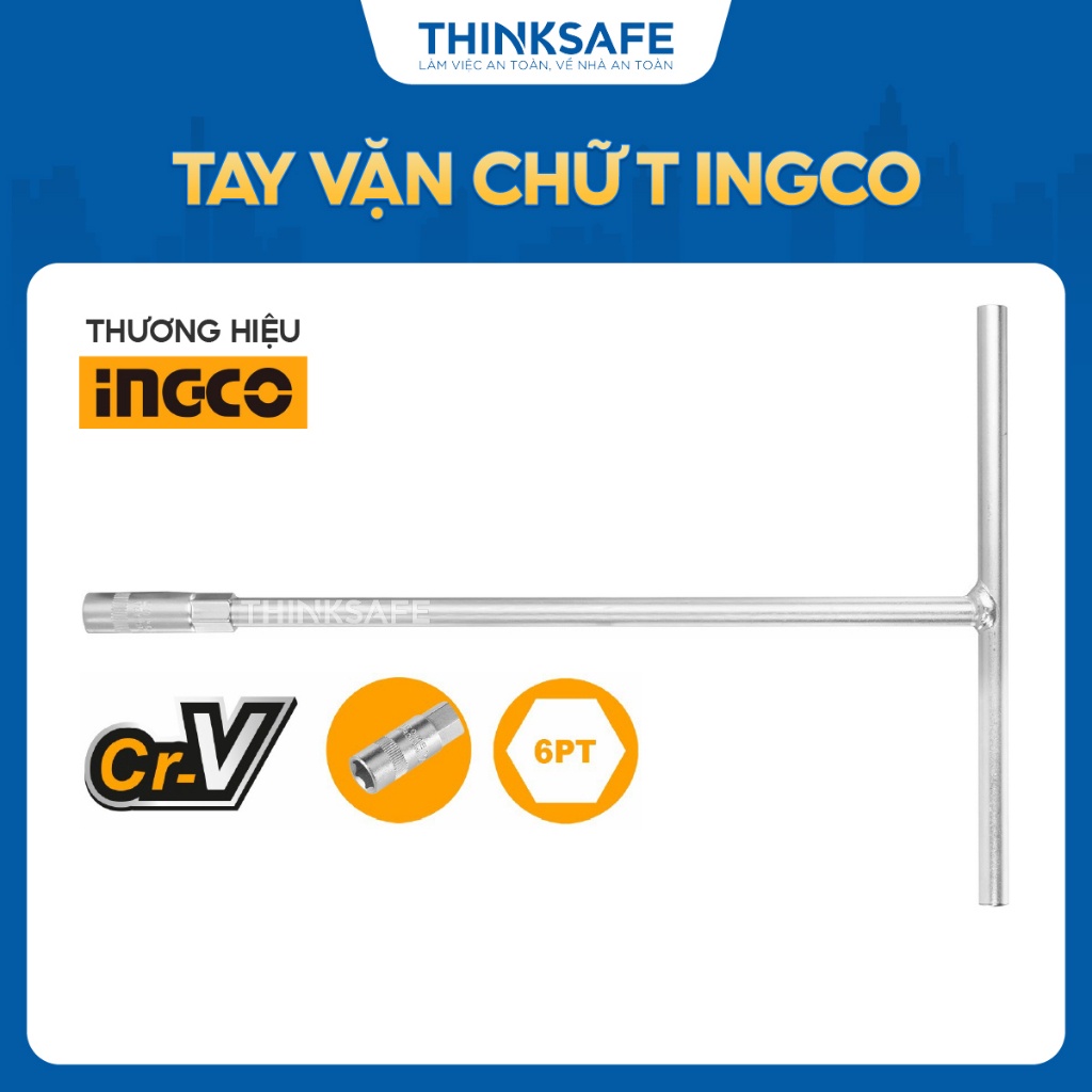 Tay vặn chữ T 8mm - 17mm INGCO HTSW0808, thép CR-V, 200*310mm, mạ Crom - Thinksafe