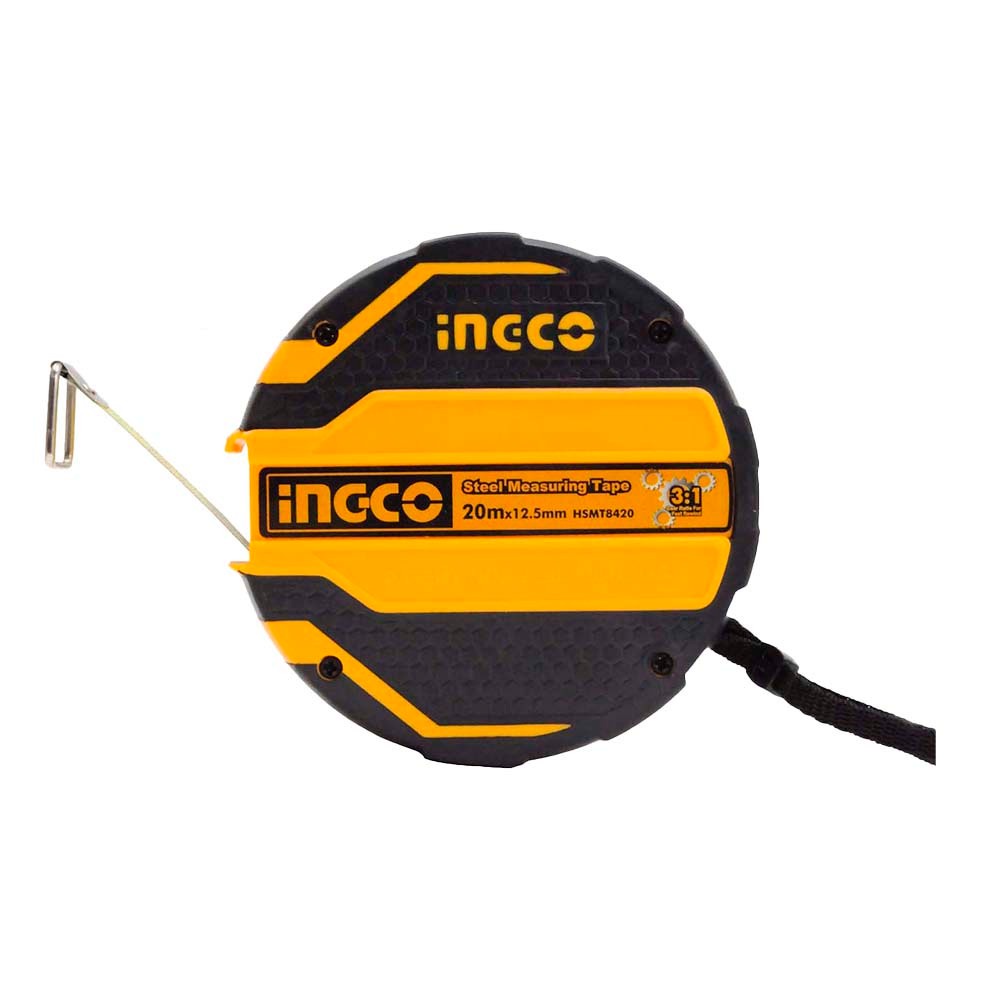 Thước cuốn thép 20m 30m 50m INGCO HSMT8420 Hiệu quả 3:1, rộng 12.5mm - Đo mét và inch - Vỏ cao su Thinksafe