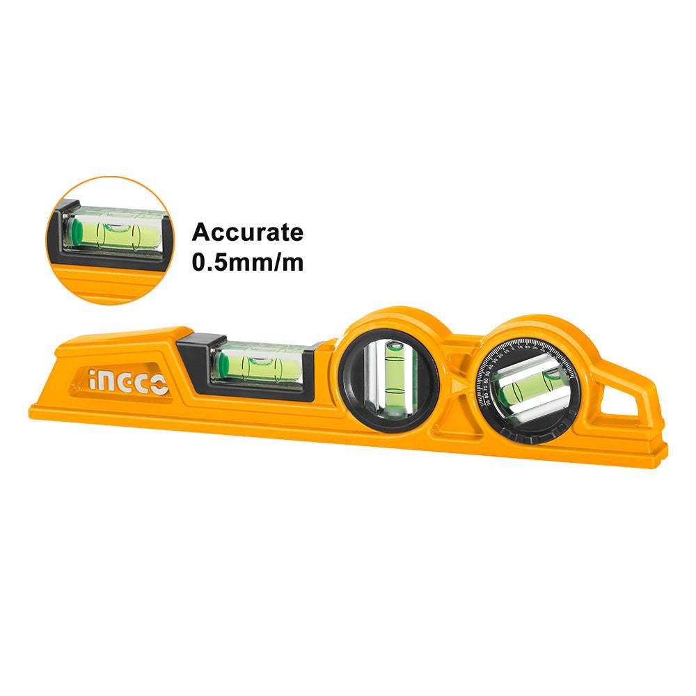 Thước thủy 24.5cm INGCO HBSL08030 - Trọng lượng 315g, Độ chính xác 0,5mm/m - Thân thước nhôm đúc nặng - Thinksafe.
