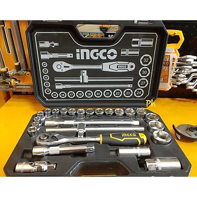 Bộ 25 đầu tuýp 1/2 inch INGCO HKTS12251, thanh trượt hình T, chất liệu crv chịu nhiệt - Thinksafe