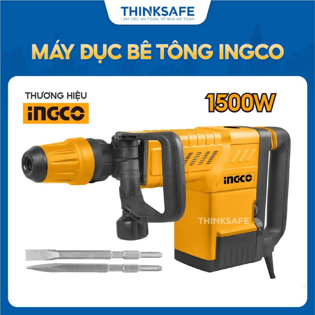 Máy đục bê tông INGCO PDB15006 công suất 1500W tốc độ 1000-1900bmp lực đập 6-25J chống rung Máy khoan đục - Thinksafe