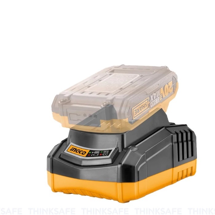 Sạc 20V INGCO FCLI2001, Dòng điện 2A, Công suất đầu vào 50W, Sạc pin 20V/2.0Ah trong 1 giờ - Thinksafe