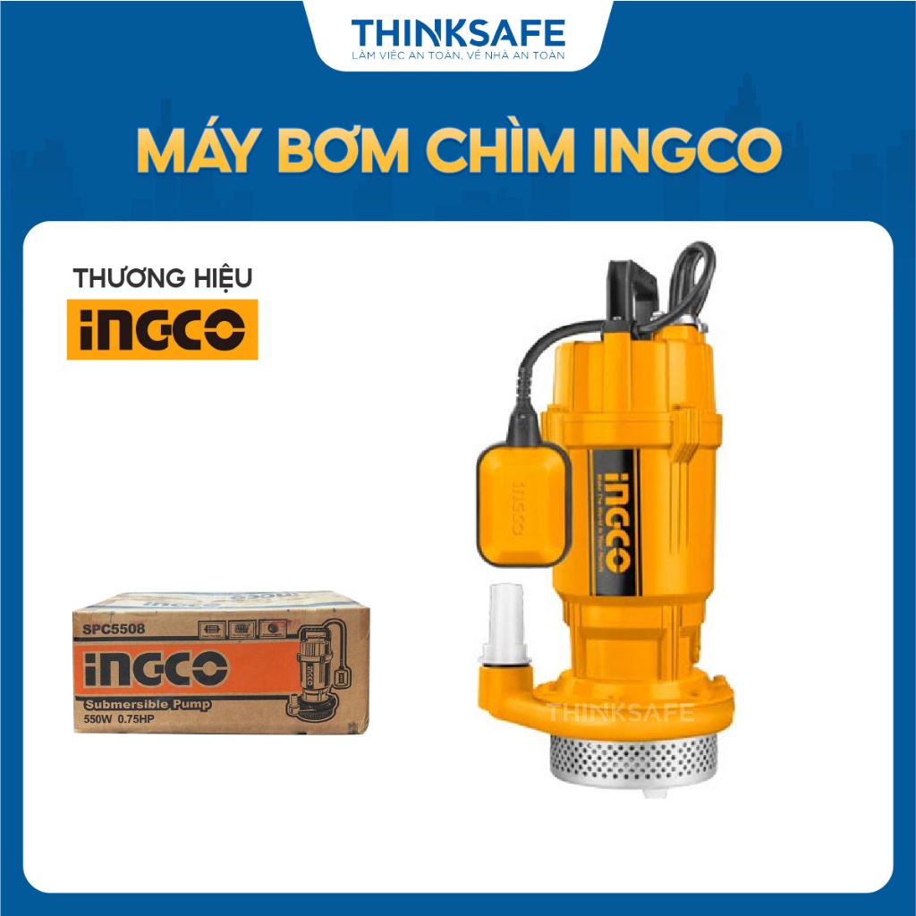 Máy bơm chìm nước sạch INGCO công suất 400W, 500W, 750W, mô tơ dây đồng, công tắc phao Máy bơm nước không gỉ - Thinksafe