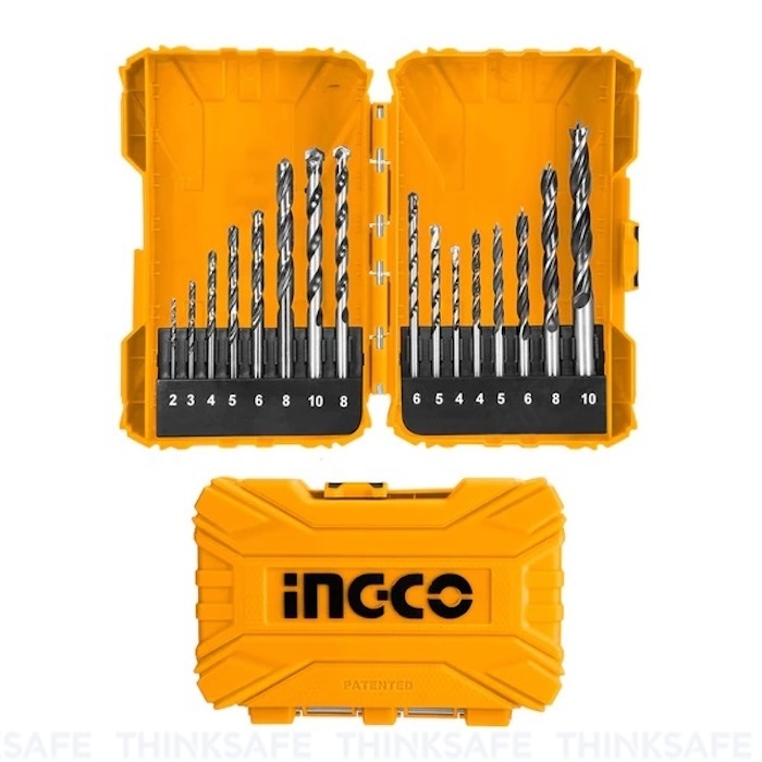 Bộ 16 mũi khoan kim loại, bê tông và gỗ INGCO AKDL11601, kích thước đa dạng, chất lượng cao - Thinksafe