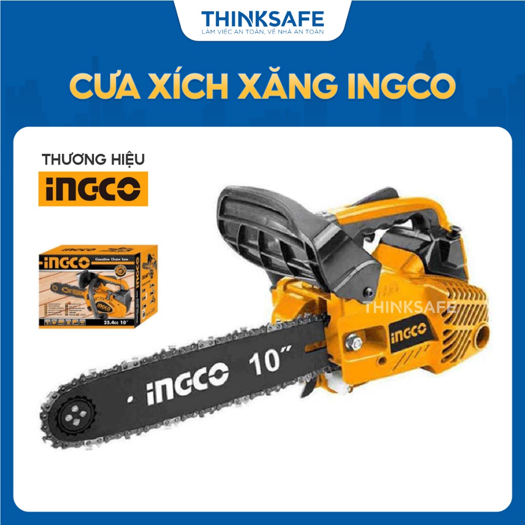 Máy cưa xích xăng INGCO GCS5261011: Dung tích 25.4cc, Công suất 1HP, Đường kính cắt 200mm, Động cơ 2 thì, Lưỡi cưa xích