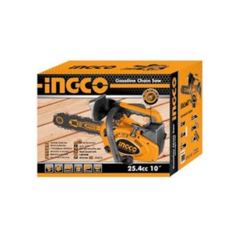 Máy cưa xích xăng INGCO GCS5261011: Dung tích 25.4cc, Công suất 1HP, Đường kính cắt 200mm, Động cơ 2 thì, Lưỡi cưa xích