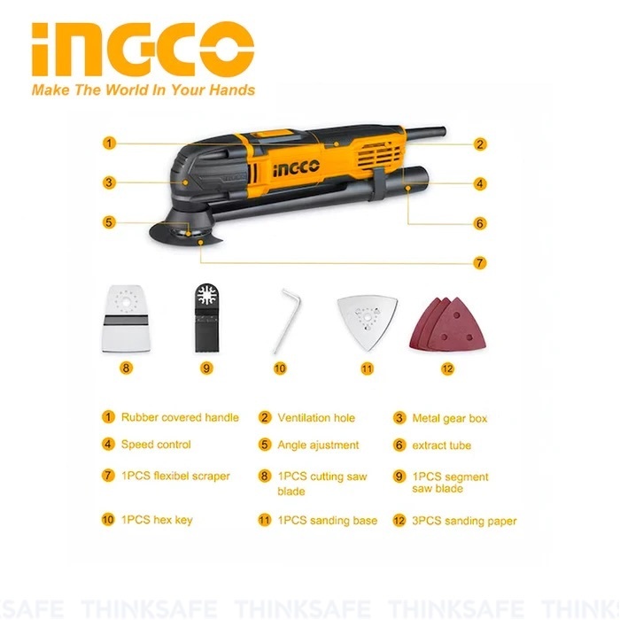 Máy cắt rung đa năng INGCO MF3008 220V, Công suất 300W, đầy đủ phụ kiện đi kèm - Thinksafe