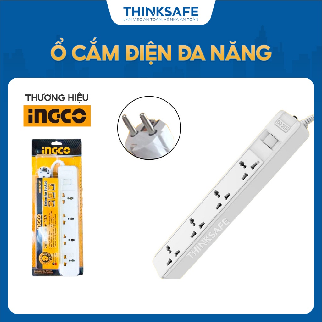 Ổ Cắm Điện Đa Năng INGCO HES23042V ổ cắm 1 công tắc 13A chịu tải 3250W Dây đồng 3m chống cháy, quá tải, chống giật - Thi