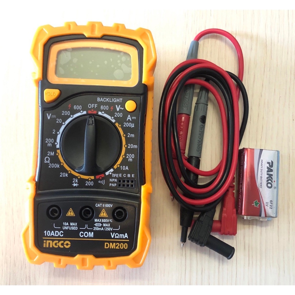 Đồng hồ đo điện vạn năng INGCO DM200, Màn hình LCD 1999 số đếm, Đèn nền - Thinksafe