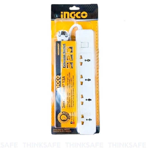 Ổ Cắm Điện Đa Năng INGCO HES23042V ổ cắm 1 công tắc 13A chịu tải 3250W Dây đồng 3m chống cháy, quá tải, chống giật - Thi