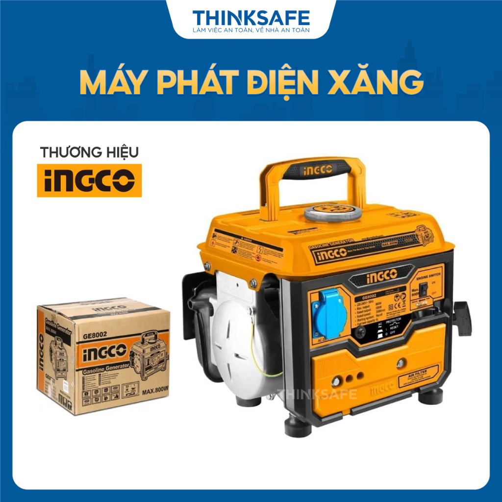 Máy phát điện xăng INGCO điện thế 220-240V, công suất cực đại 0.8W đến 7.5 KW, loại dây đồng và dây nhôm - Thinksafe