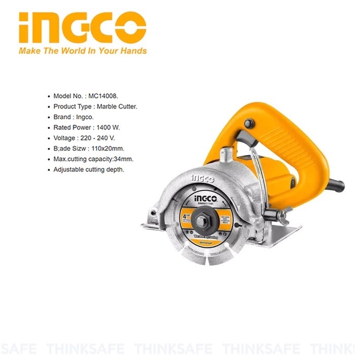 Máy cắt đá INGCO MC14008 - Điện thế 220V, Công suất 1400W, Tốc độ 13000 v/p, lưỡi 110mm x 20mm - Thinksafe