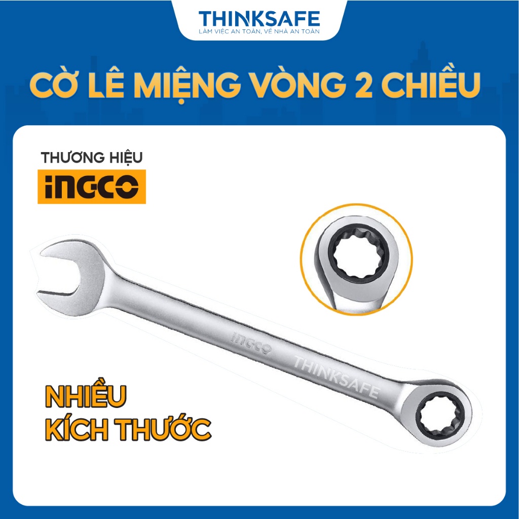 Cờ lê miệng 2 chiều INGCO kích thước 6-27mm, dài 125mm, Cr-V, mạ Chrome, sơn bóng mờ - Thinksafe