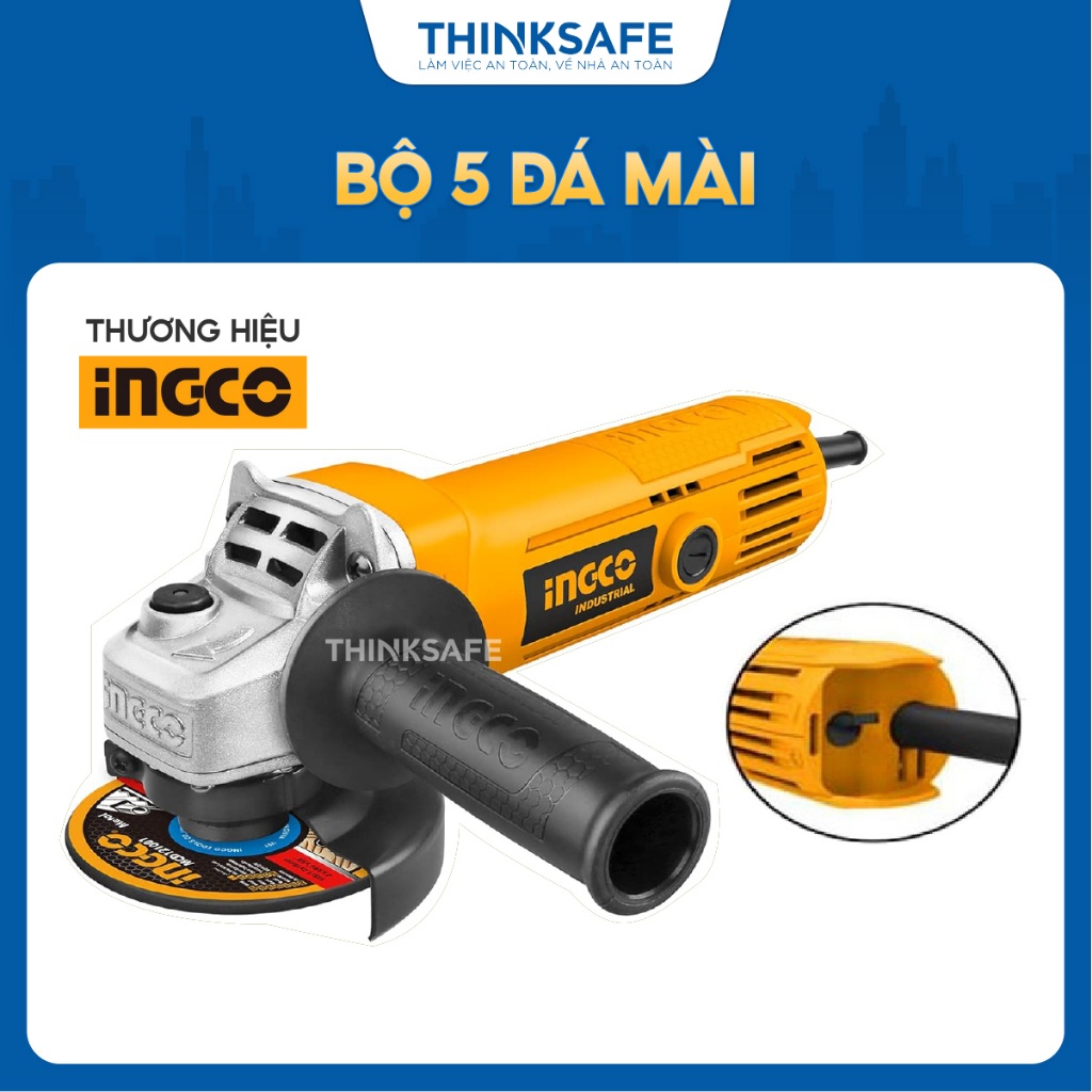 Máy mài góc INGCO AG7106-2  công suất 710W tốc độ không tải 2500rpm đĩa mài 100mm cốt mài M10, 1 tay cầm phụ - Thinksafe