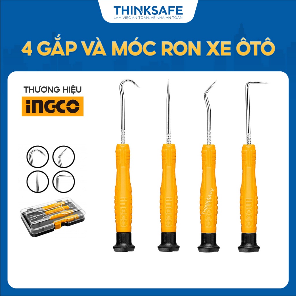 Bộ 4 gắp và móc ron xe otô INGCO HKPHS0401 1 cái full, 1 cái 45 độ, 1 cái 90 độ, 1 cái chọn thẳng  - Thinksafe