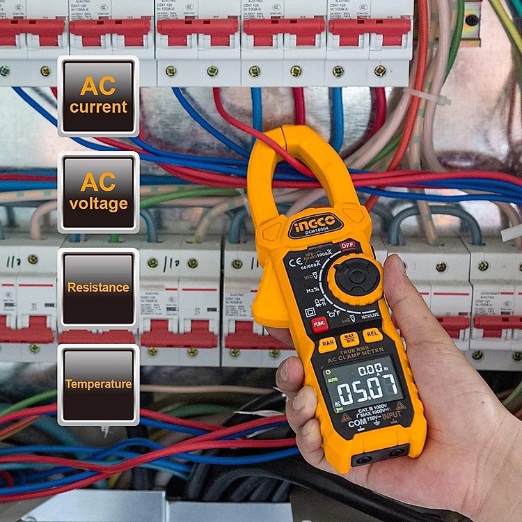 Đồng hồ kẹp AC/DC INGCO DCM10004, 6000 số đếm, đo AC 1000A, lưu dữ liệu, đèn nền và flash - Thinksafe