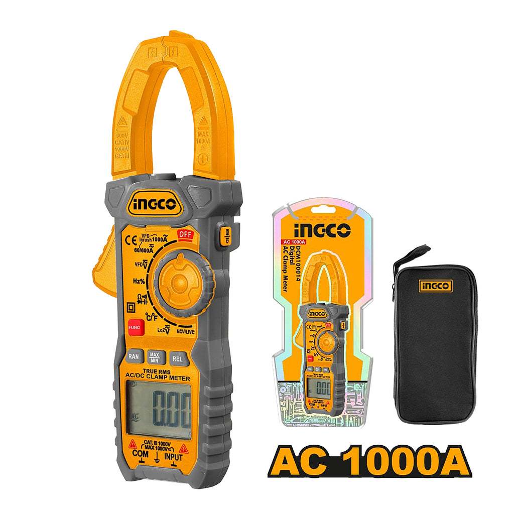 Đồng hồ kẹp AC/DC INGCO DCM10004, 6000 số đếm, đo AC 1000A, lưu dữ liệu, đèn nền và flash - Thinksafe