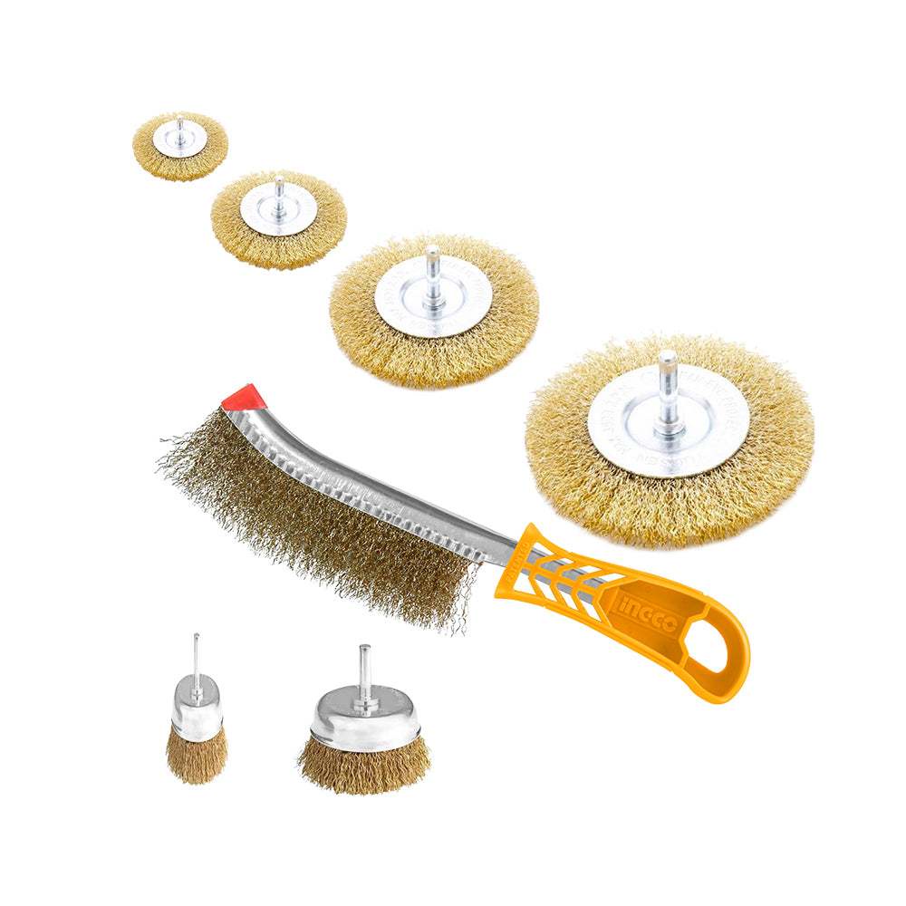 Bộ 7 Bàn Chải Sắt INGCO WB10071 - Làm Nhẵn, Làm Mịn, Tẩy Sơn, Làm Sạch Mối Hàn, Thép, Gỗ - Thinksafe