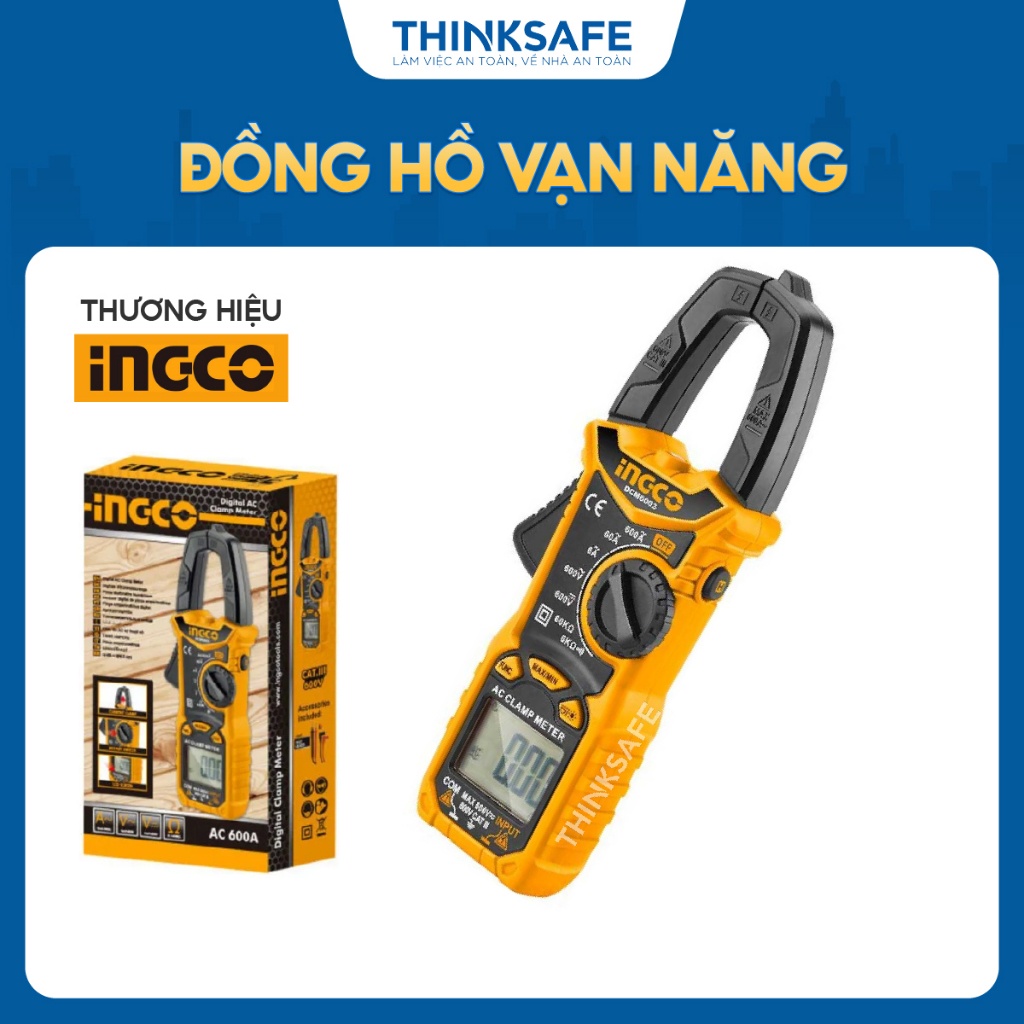 Kìm đo AC kỹ thuật số INGCO DCM6003 6000 số đếm, lưu số liệu, đo dòng điện và điện áp AC, đèn nền và flash - Thinksafe