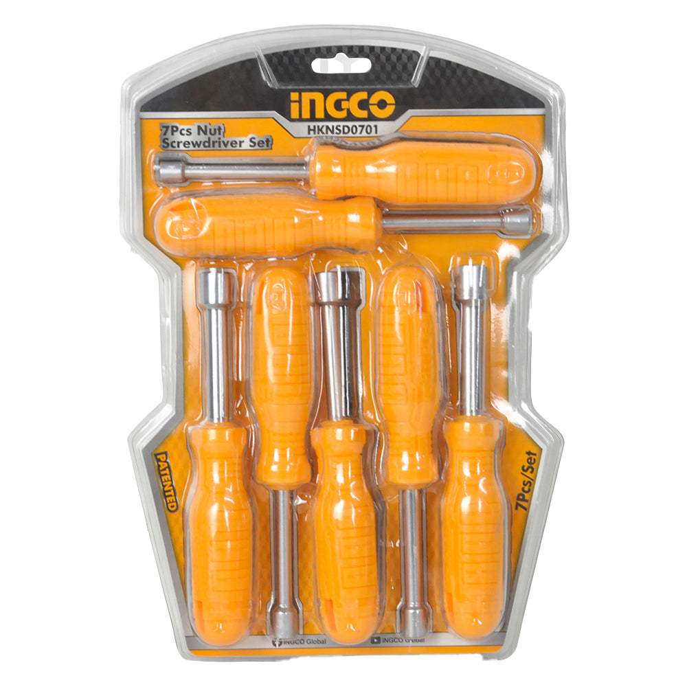 Bộ 7 tua vít lục giác INGCO HKNSD0701 với thiết kế tay cầm mới, kích thước đa dạng từ 6mm đến 12mm và chiều dài 185mm
