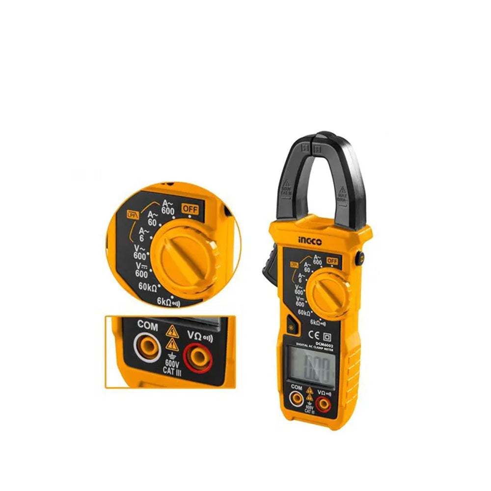 Kìm đo AC kỹ thuật số INGCO DCM6003 6000 số đếm, lưu số liệu, đo dòng điện và điện áp AC, đèn nền và flash - Thinksafe