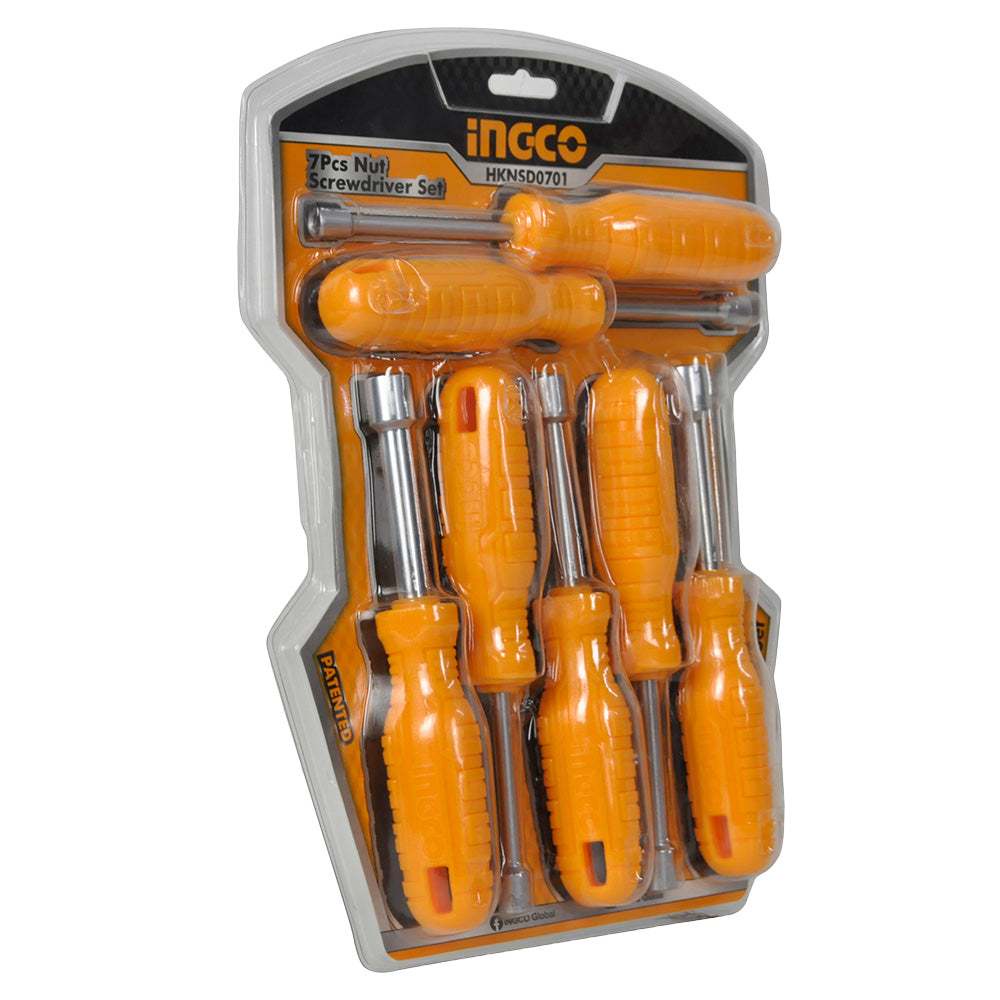 Bộ 7 tua vít lục giác INGCO HKNSD0701 với thiết kế tay cầm mới, kích thước đa dạng từ 6mm đến 12mm và chiều dài 185mm
