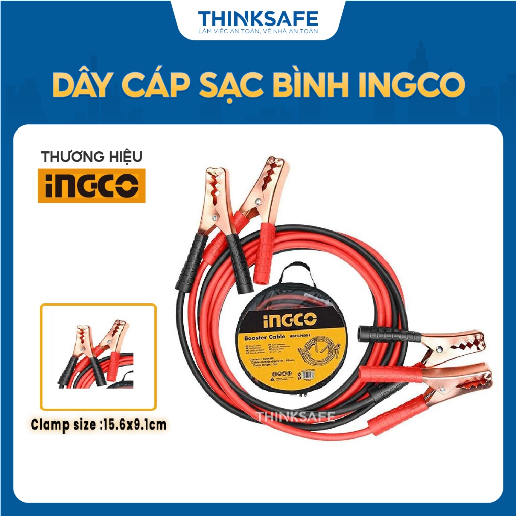 Dây cáp sạc bình INGCO chất liệu đồng, đường kính ngoài dây cáp 8-10mm, dây câu bình ắc quy 200 đến 600AMP - Thinksafe