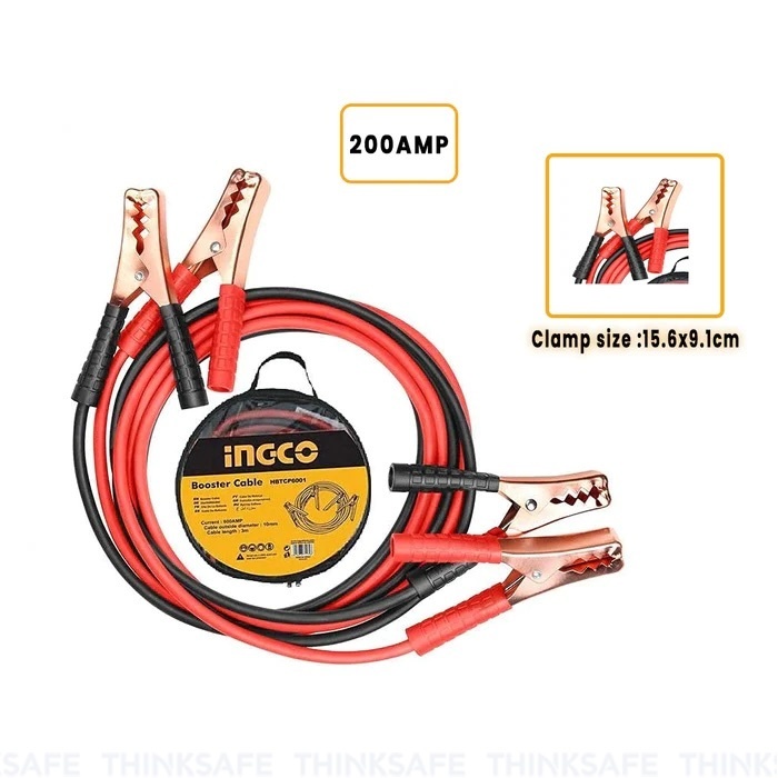 Dây cáp sạc bình INGCO chất liệu đồng, đường kính ngoài dây cáp 8-10mm, dây câu bình ắc quy 200 đến 600AMP - Thinksafe