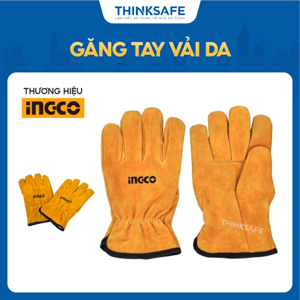 Găng tay vải da INGCO HGVC02 Size 10 inch - Cho vận hành máy - Da lót đầy lòng bàn tay - Thinksafe