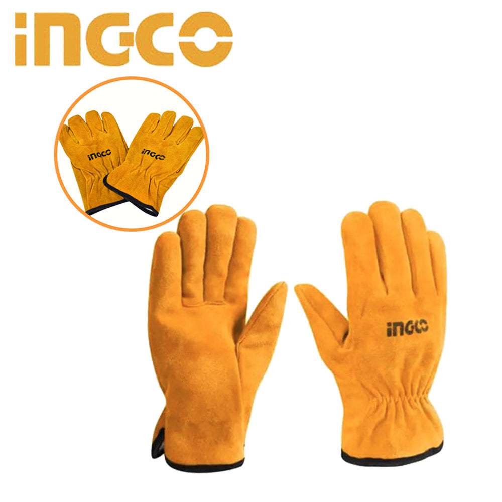 Găng tay vải da INGCO HGVC02 Size 10 inch - Cho vận hành máy - Da lót đầy lòng bàn tay - Thinksafe