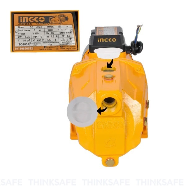 Máy bơm phun INGCO công suất 750W - 1500W, độ hút sâu 9m, Mô tơ dây đồng, Máy bơm đẩy xa dây cáp dài 0.15m - Thinksafe