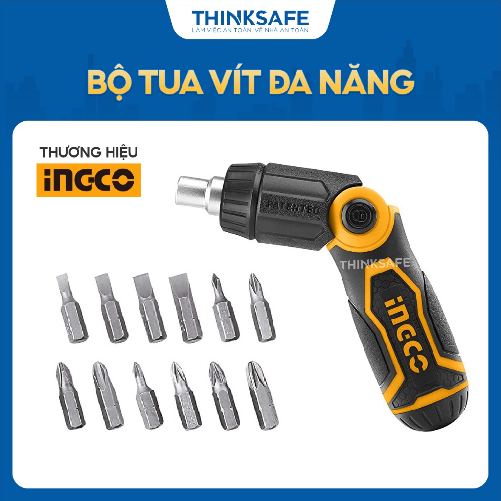 Bộ tua vít đa năng INGCO AKISD1208 Đầu vít thép hợp kim không gỉ, tay cầm chất liệu cách điện, chất liệu crv - Thinksafe