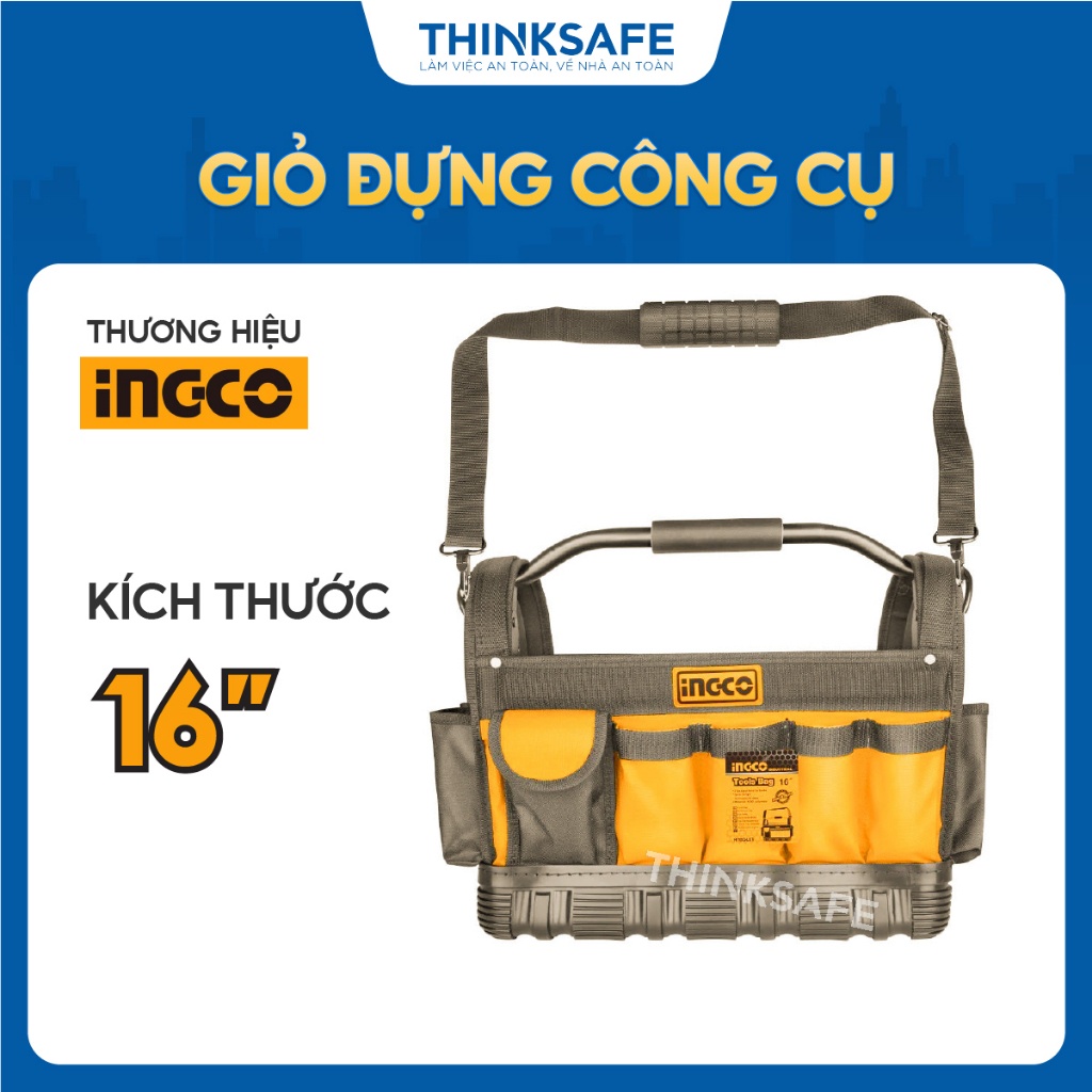 Giỏ đựng công cụ INGCO HTBGL01, 16 inch, polyester 600D, tay cầm thép, dây đeo mạnh mẽ - Thinksafe